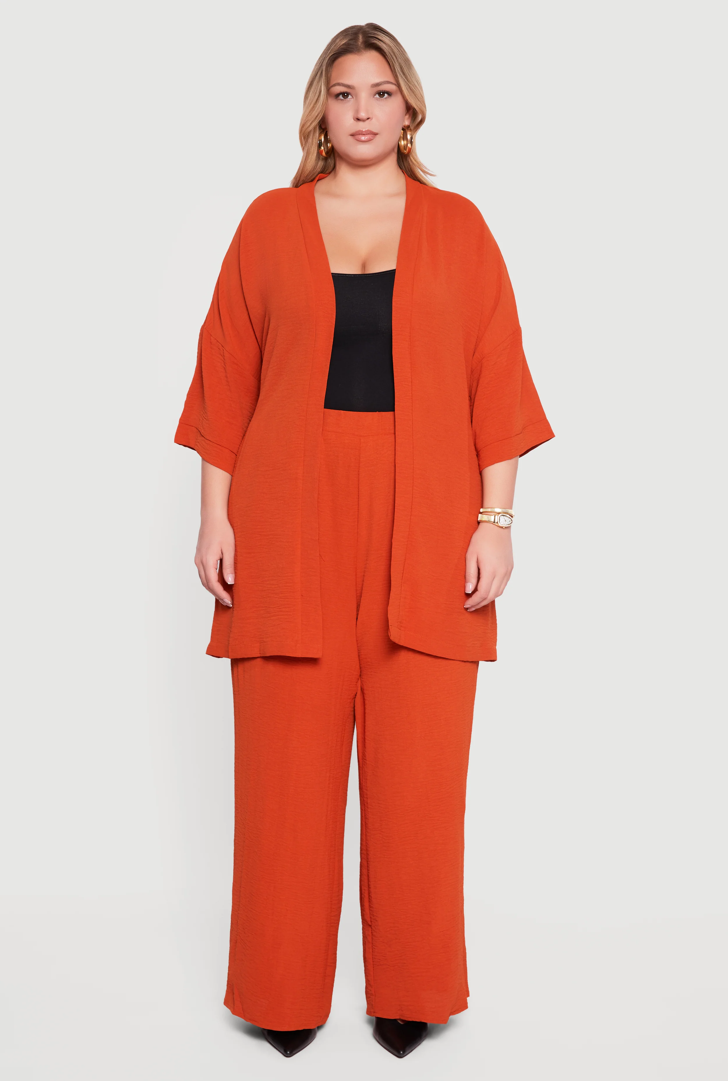 Plus Size High Waisted Wide Leg Crepe Knit Casual Pants